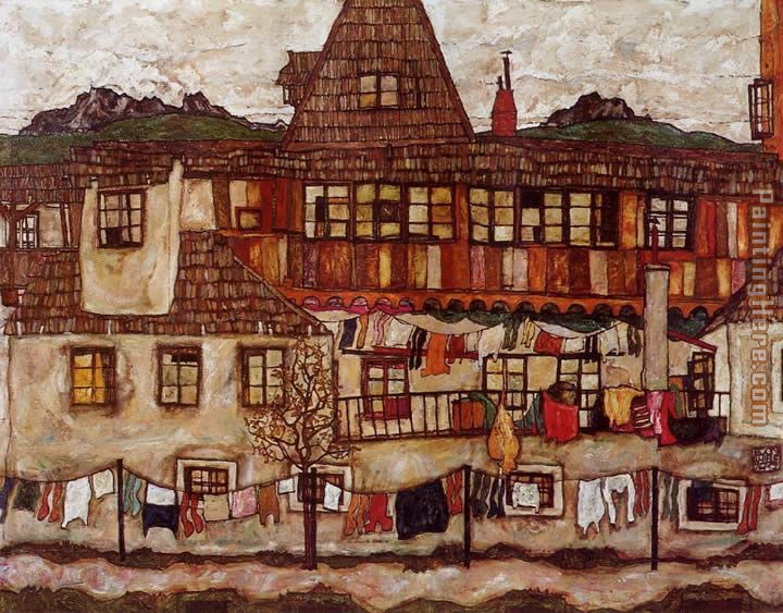 House with Drying Laundry painting - Egon Schiele House with Drying Laundry art painting